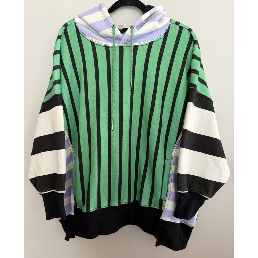 Free People Movement Free "Sprint To The Finish" Hoodie Green Stripe Women's Med